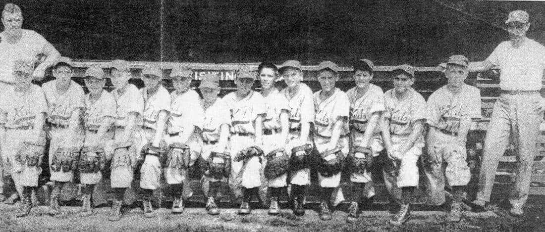 Team photo of the 1948 Lock Haven Little League championship roster with coaches Jack Poole and Harry German